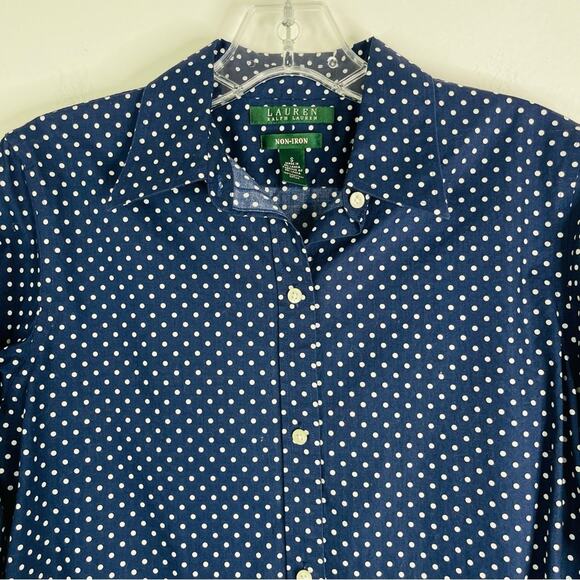 Ralph Lauren blue white polka dot preppy coastal button front top small - Picture 2 of 5